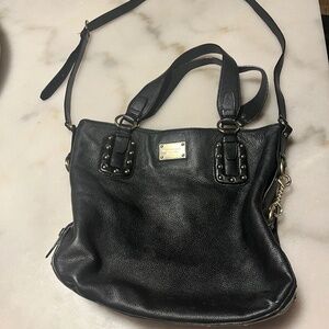 +1 This is a Michael Kors black pebbled leather tote bag with silver-tone hard